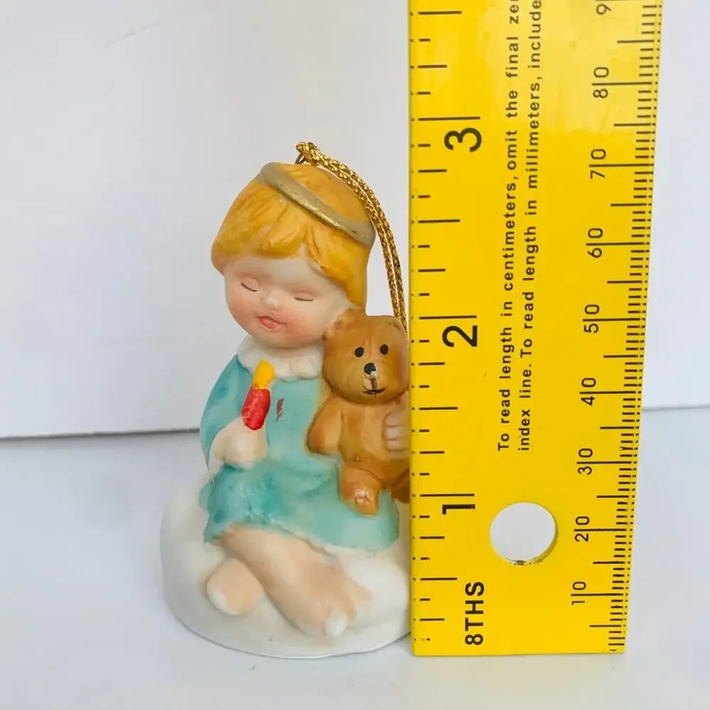 Vintage Angel Teddy Bear Bisque Christmas Tree Ornament